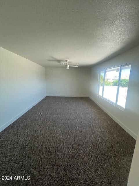 spare room with carpet floors, a textured ceiling, and ceiling fan