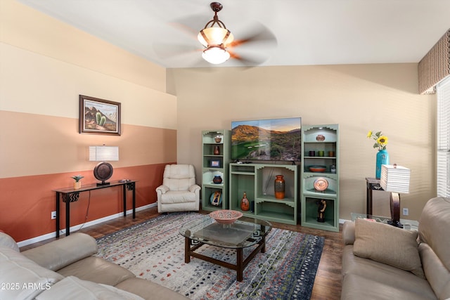 3797 N 156th Dr N, Goodyear, AZ 85395 - living room with a ceiling fan, baseboards, and wood finished floors