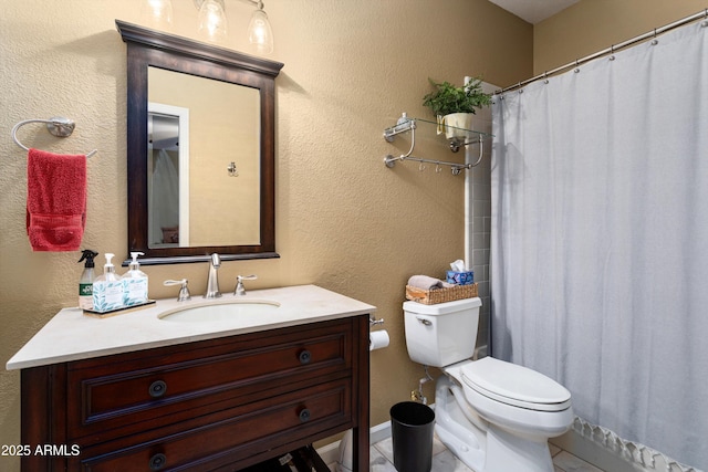 3797 N 156th Dr N, Goodyear, AZ 85395 - full bathroom featuring toilet, tile patterned floors, a shower with curtain, and vanity