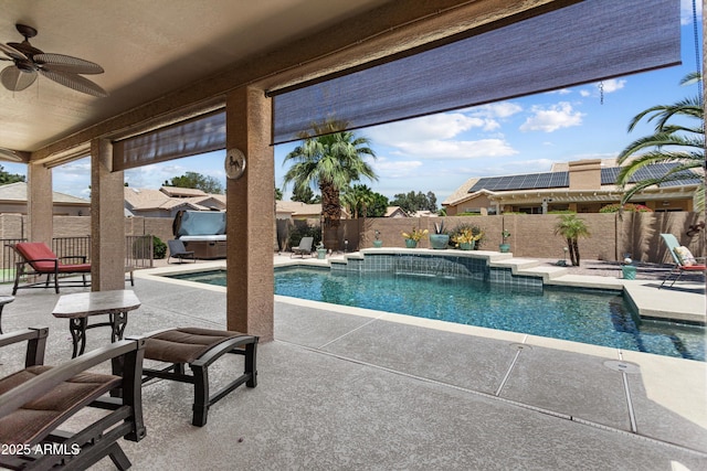 3797 N 156th Dr N, Goodyear, AZ 85395 - view of swimming pool featuring a fenced backyard, a fenced in pool, a patio, and ceiling fan