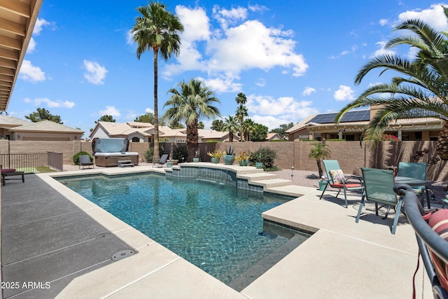 3797 N 156th Dr N, Goodyear, AZ 85395 - view of pool with a hot tub, a patio, a fenced in pool, and a fenced backyard