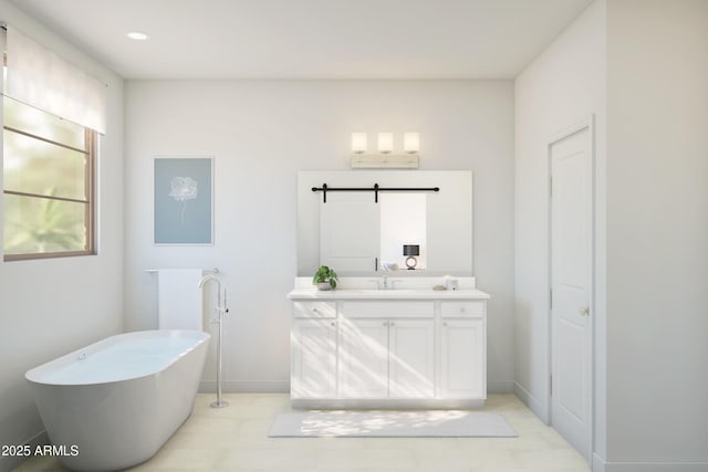 bathroom with vanity and a bath