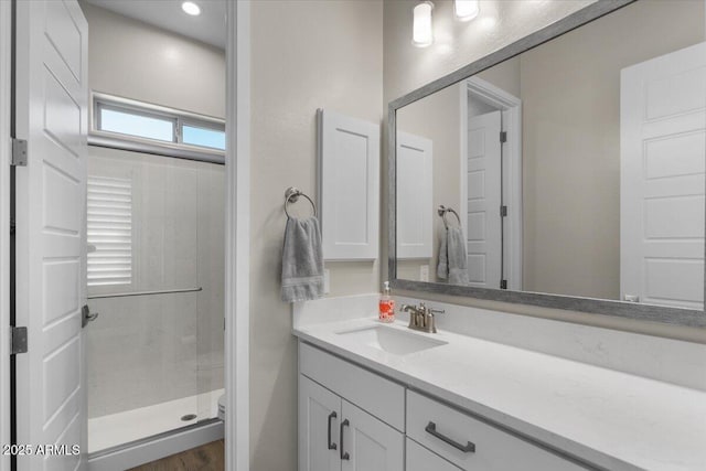 5860 E Sanford St, Mesa, AZ 85215 - full bath featuring a shower stall, vanity, and toilet