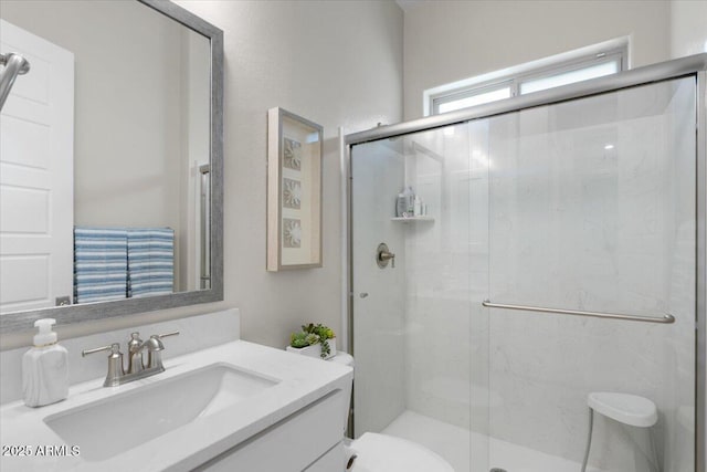 5860 E Sanford St, Mesa, AZ 85215 - full bathroom featuring a shower stall, vanity, and toilet