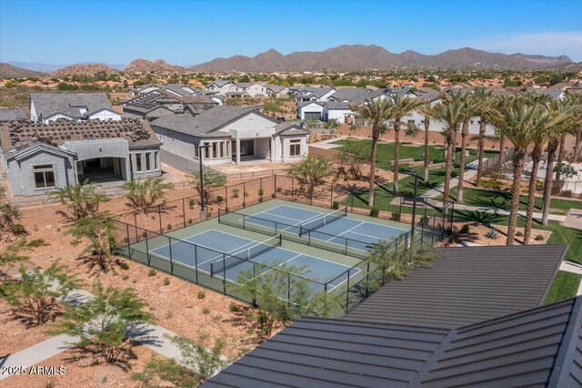 5860 E Sanford St, Mesa, AZ 85215 - view of tennis court featuring a mountain view, fence, and a residential view