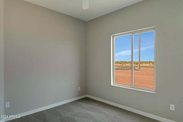 carpeted empty room with a wealth of natural light and ceiling fan