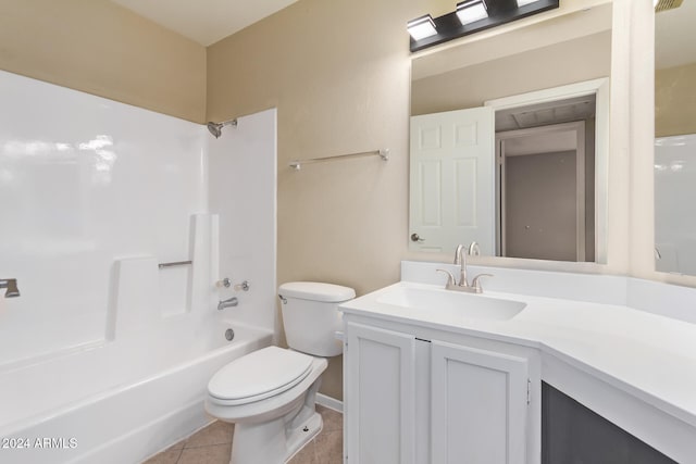 full bathroom with tile patterned flooring, vanity, toilet, and washtub / shower combination