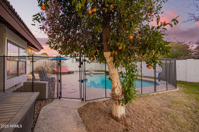 view of pool at dusk