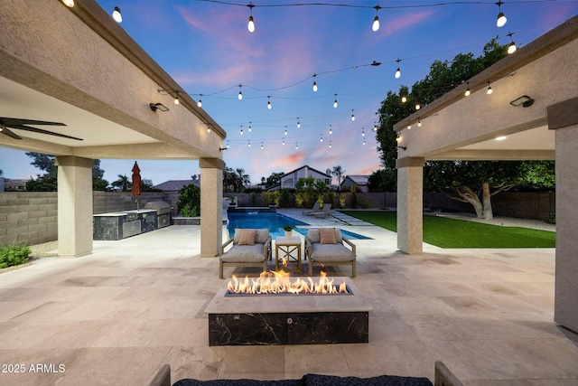 6435 E Monte Cristo Ave, Scottsdale, AZ 85254 - view of pool featuring a fire pit, a fenced backyard, a patio area, and a grill