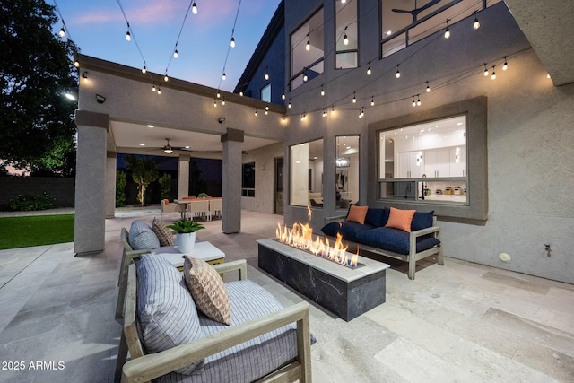 6435 E Monte Cristo Ave, Scottsdale, AZ 85254 - view of patio / terrace featuring an outdoor living space with a fire pit and ceiling fan