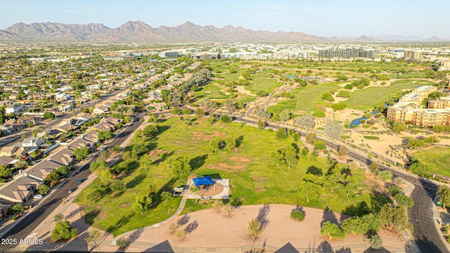6435 E Monte Cristo Ave, Scottsdale, AZ 85254 - aerial view of property and surrounding area featuring a mountain backdrop and nearby suburban area