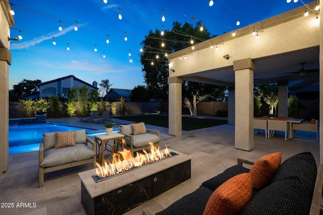 6435 E Monte Cristo Ave, Scottsdale, AZ 85254 - view of patio featuring a fire pit and a ceiling fan