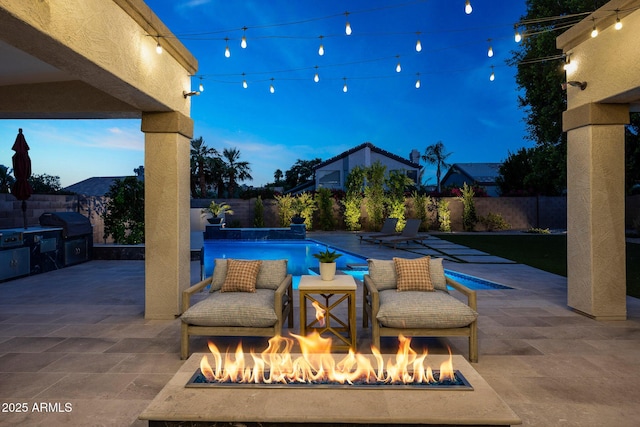 6435 E Monte Cristo Ave, Scottsdale, AZ 85254 - view of pool with an outdoor fire pit, a fenced backyard, and a patio area