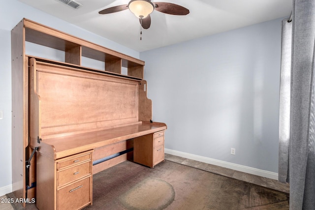 3937 N Smithsonian Dr, Florence, AZ 85132 - unfurnished office with a ceiling fan, baseboards, visible vents, and dark colored carpet