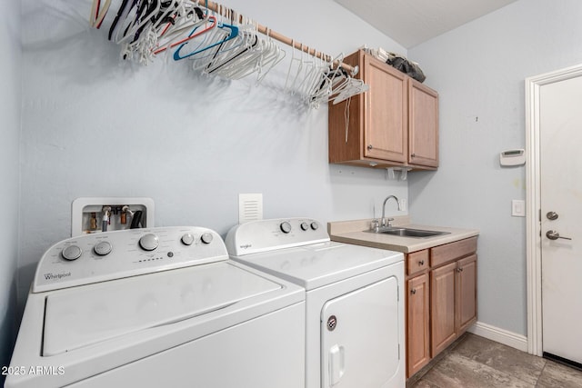 3937 N Smithsonian Dr, Florence, AZ 85132 - laundry room with separate washer and dryer, a sink, cabinet space, and baseboards