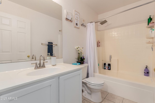 6276 N 75th Ln, Glendale, AZ 85303 - full bathroom featuring toilet, vanity, tile patterned floors, and shower / tub combo with curtain