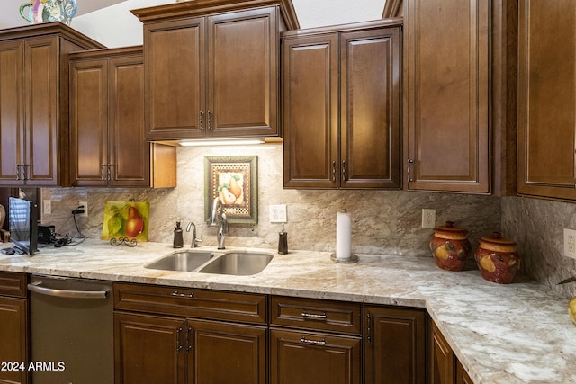 kitchen with stainless steel dishwasher, sink, and backsplash