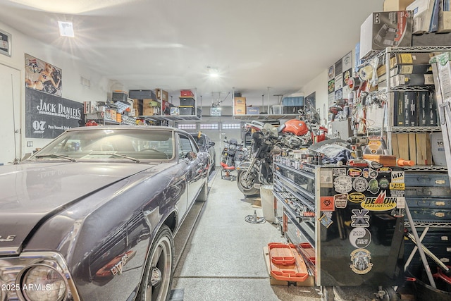 garage featuring a workshop area