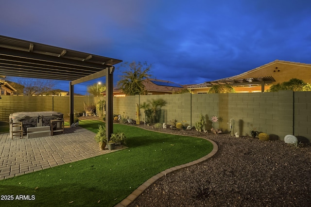 view of yard with a patio and a fenced backyard