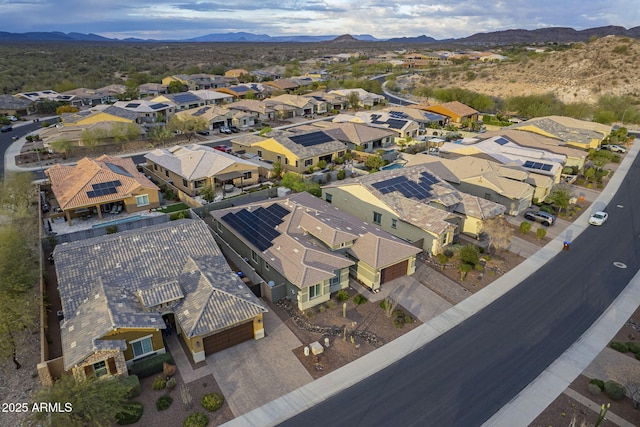 birds eye view of property featuring a residential view and a mountain view