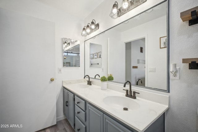 bathroom featuring vanity and wood-type flooring