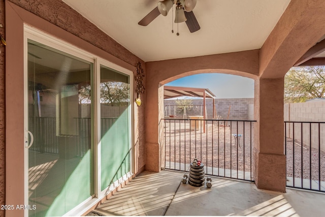 balcony with ceiling fan