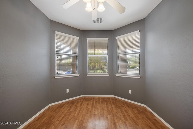 4512 W Stoneman Dr, Anthem, AZ 85086 - spare room featuring plenty of natural light, wood finished floors, a ceiling fan, and baseboards