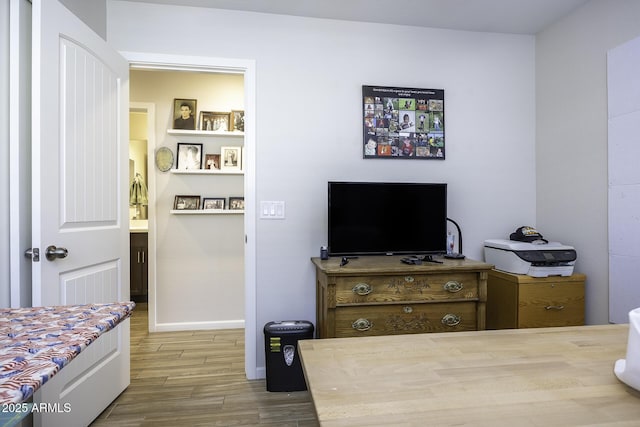 bedroom with hardwood / wood-style floors