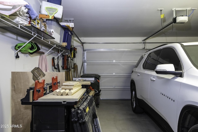 garage with a garage door opener