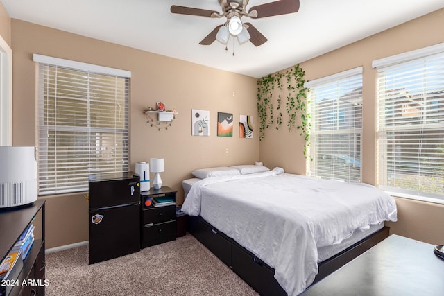 bedroom featuring carpet floors and ceiling fan