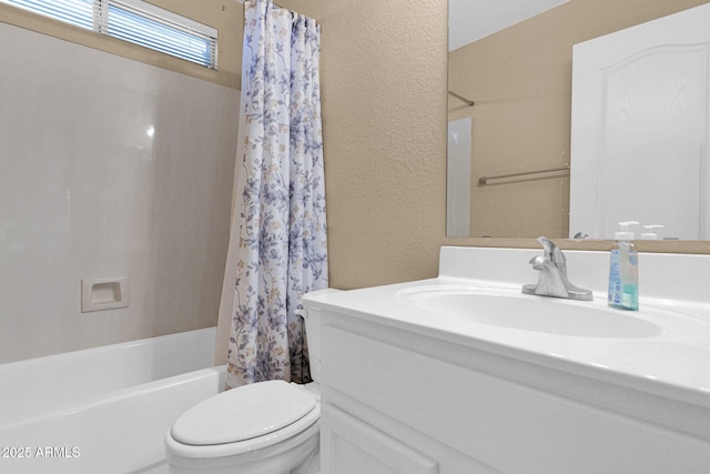 5252 W Pontiac Dr, Glendale, AZ 85308 - full bath with a textured wall, shower / tub combo, vanity, and toilet