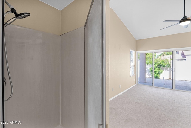 5252 W Pontiac Dr, Glendale, AZ 85308 - interior space with lofted ceiling, baseboards, walk in shower, and ceiling fan