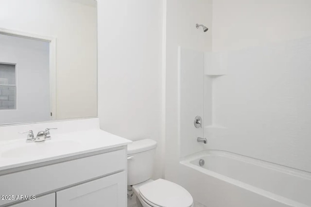 full bathroom with shower / bath combination, toilet, and vanity