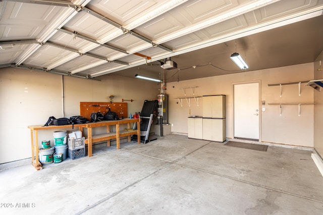 garage with gas water heater and a garage door opener