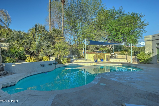 view of pool with a bar and a patio area