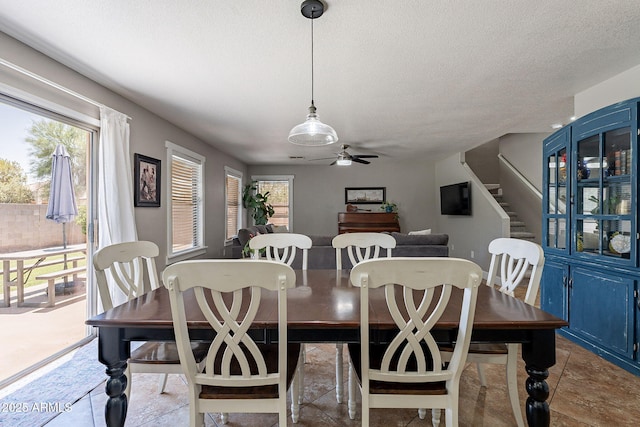 3047 S Mandy St, Mesa, AZ 85212 - dining room with stairs, a ceiling fan, and a textured ceiling