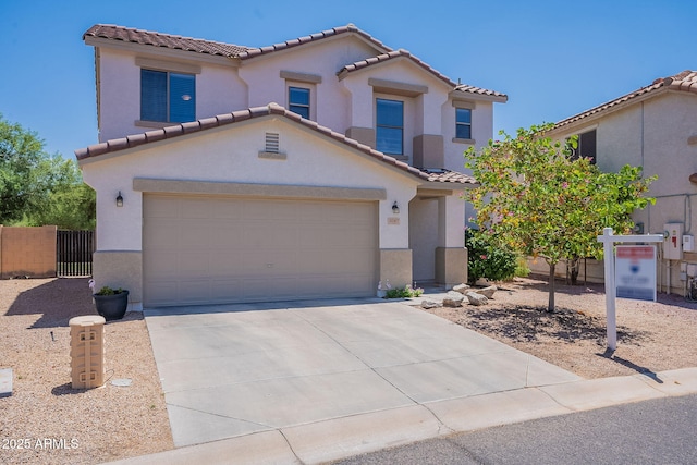 3047 S Mandy St, Mesa, AZ 85212 - mediterranean / spanish home featuring a tile roof, stucco siding, concrete driveway, and an attached garage