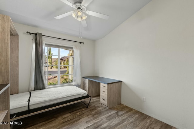 interior space featuring a ceiling fan and wood finished floors