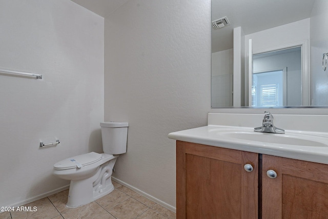 bathroom featuring tile patterned floors, vanity, and toilet