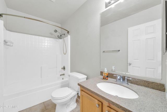 full bathroom featuring tile patterned floors, vanity,  shower combination, and toilet