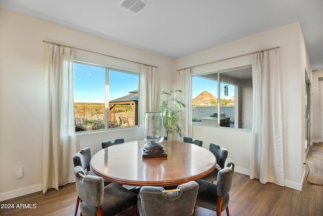 dining space with hardwood / wood-style floors and plenty of natural light