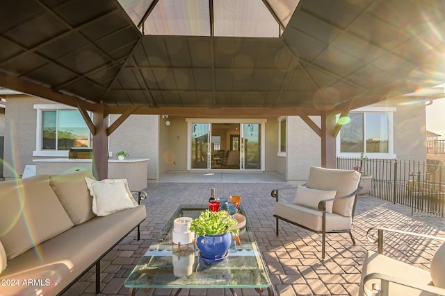 view of patio with a gazebo and an outdoor hangout area