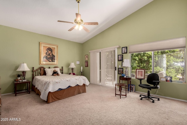 1802 W Encinas St, Gilbert, AZ 85233 - bedroom featuring carpet, access to exterior, baseboards, and high vaulted ceiling