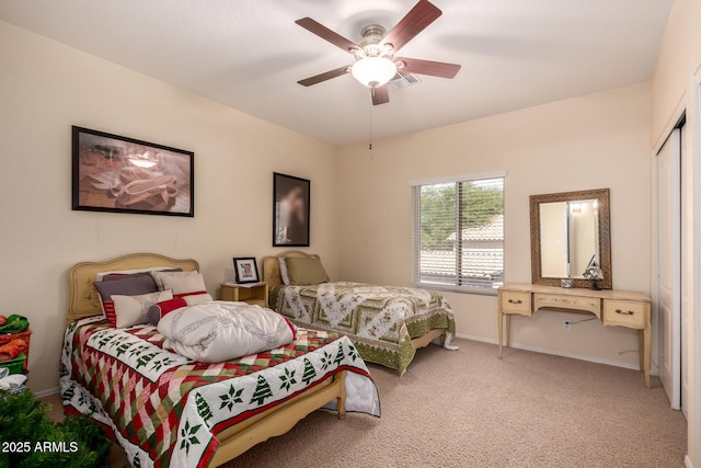 1802 W Encinas St, Gilbert, AZ 85233 - bedroom with light carpet, baseboards, and ceiling fan
