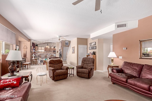 1802 W Encinas St, Gilbert, AZ 85233 - living area featuring a ceiling fan, carpet flooring, and a textured ceiling