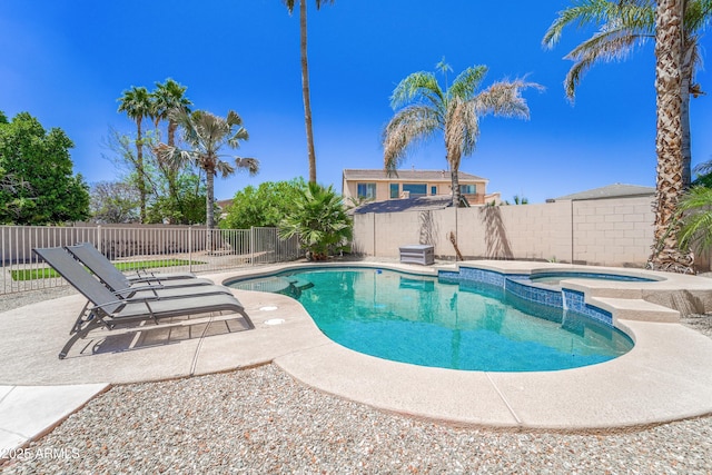 14430 W Windsor Ave, Goodyear, AZ 85395 - view of swimming pool with a fenced backyard, a patio, and a pool with connected hot tub