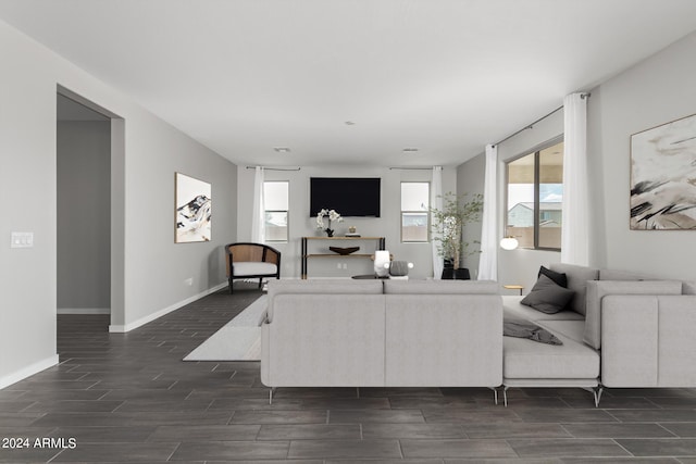 living room with dark hardwood / wood-style floors