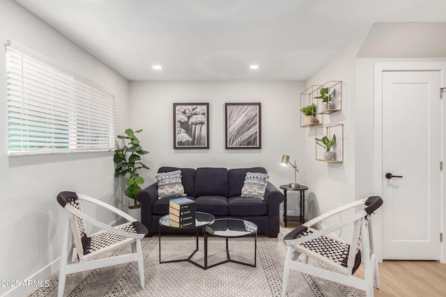 living room with light hardwood / wood-style floors