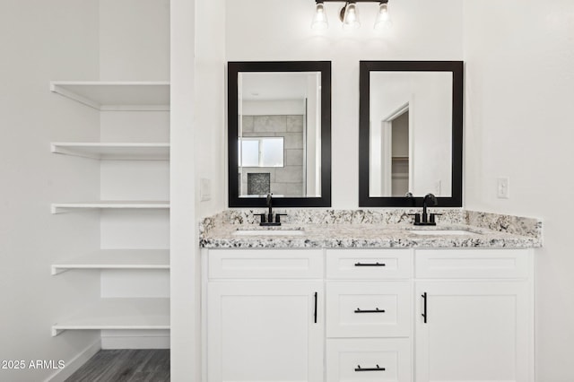 bathroom featuring hardwood / wood-style floors and vanity