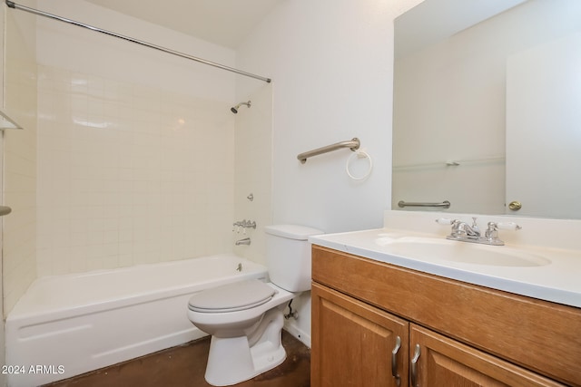 full bathroom featuring toilet, vanity, and tiled shower / bath combo